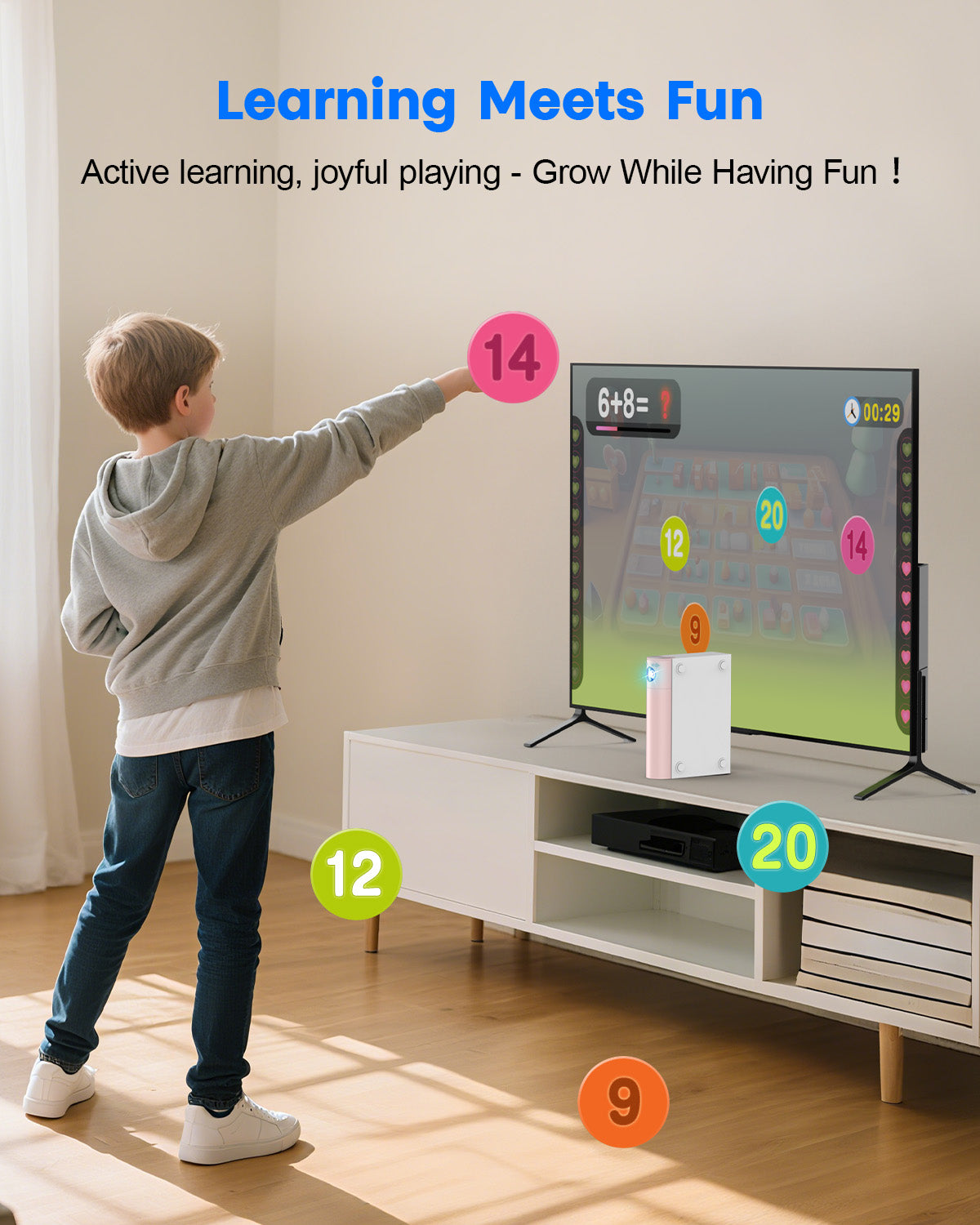 Motion Sensing Game Console - 28 Fun Games, HD Output, Family Entertainment for All Ages, Compatible with TV, PC, Projector—White&Pink