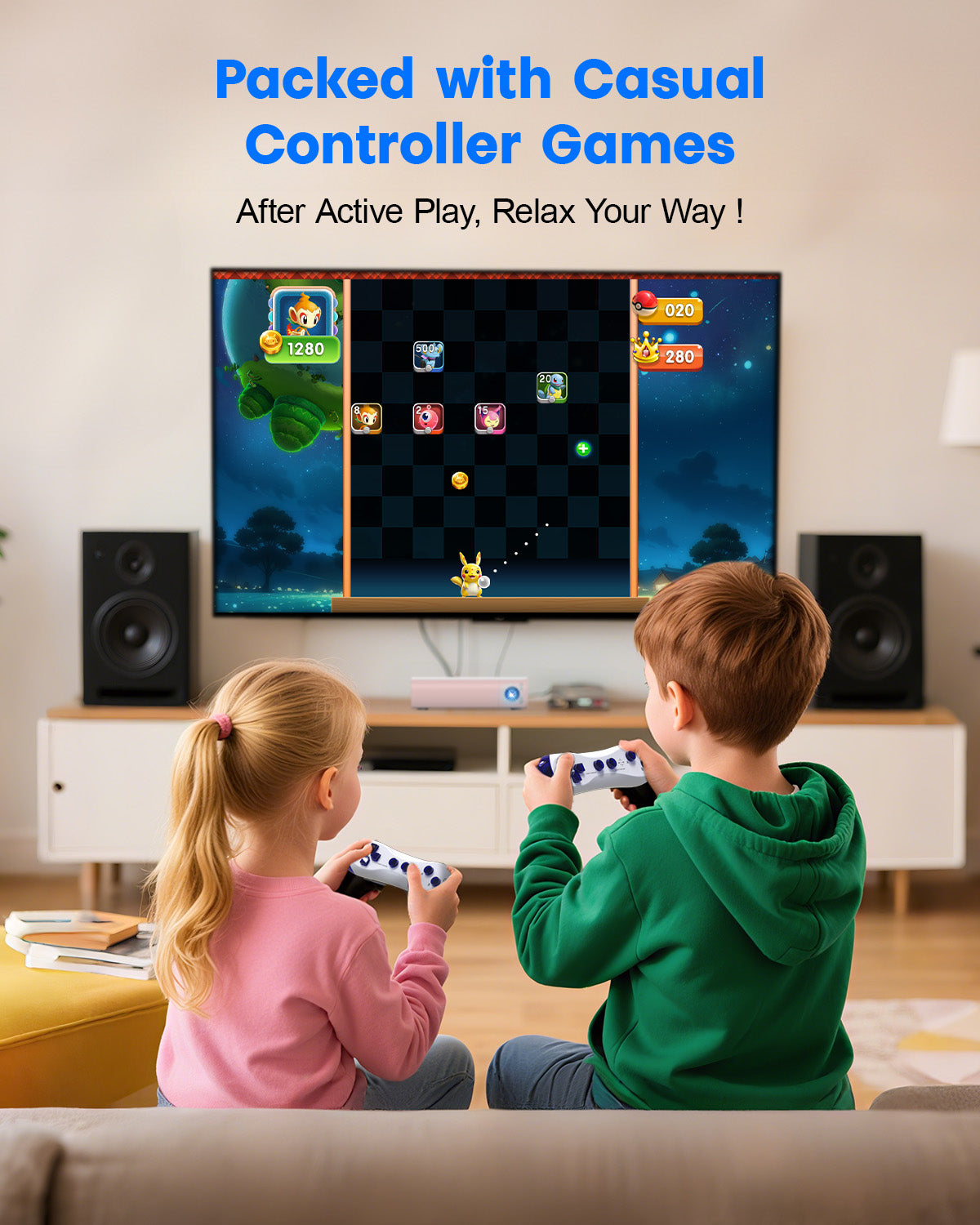 Motion Sensing Game Console - 28 Fun Games, HD Output, Family Entertainment for All Ages, Compatible with TV, PC, Projector—White&Pink
