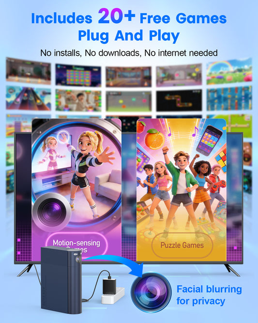 MetFut AR Motion Gaming Console for Kids: Learning & Active Play Game System for Enhanced Logic & Coordination & Fitness. Video Game System with Adjustable Camera. (Navy Blue)