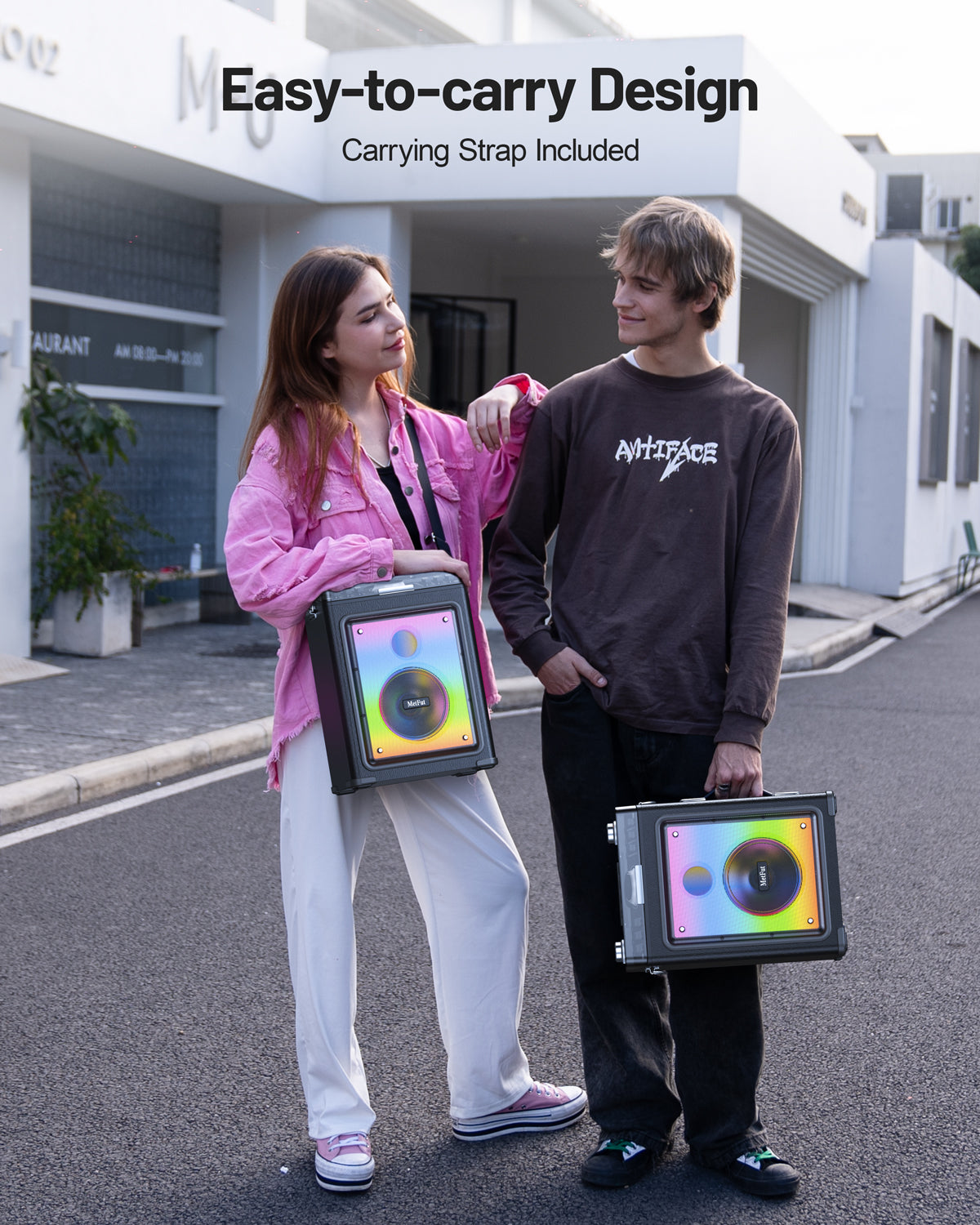 MetFut Professional Karaoke Machine for Adults with 2 Wireless Microphones and Bluetooth 5.3, Premium Wooden Speaker with Bass and Treble Control for Home Parties & Outdoor (Black)