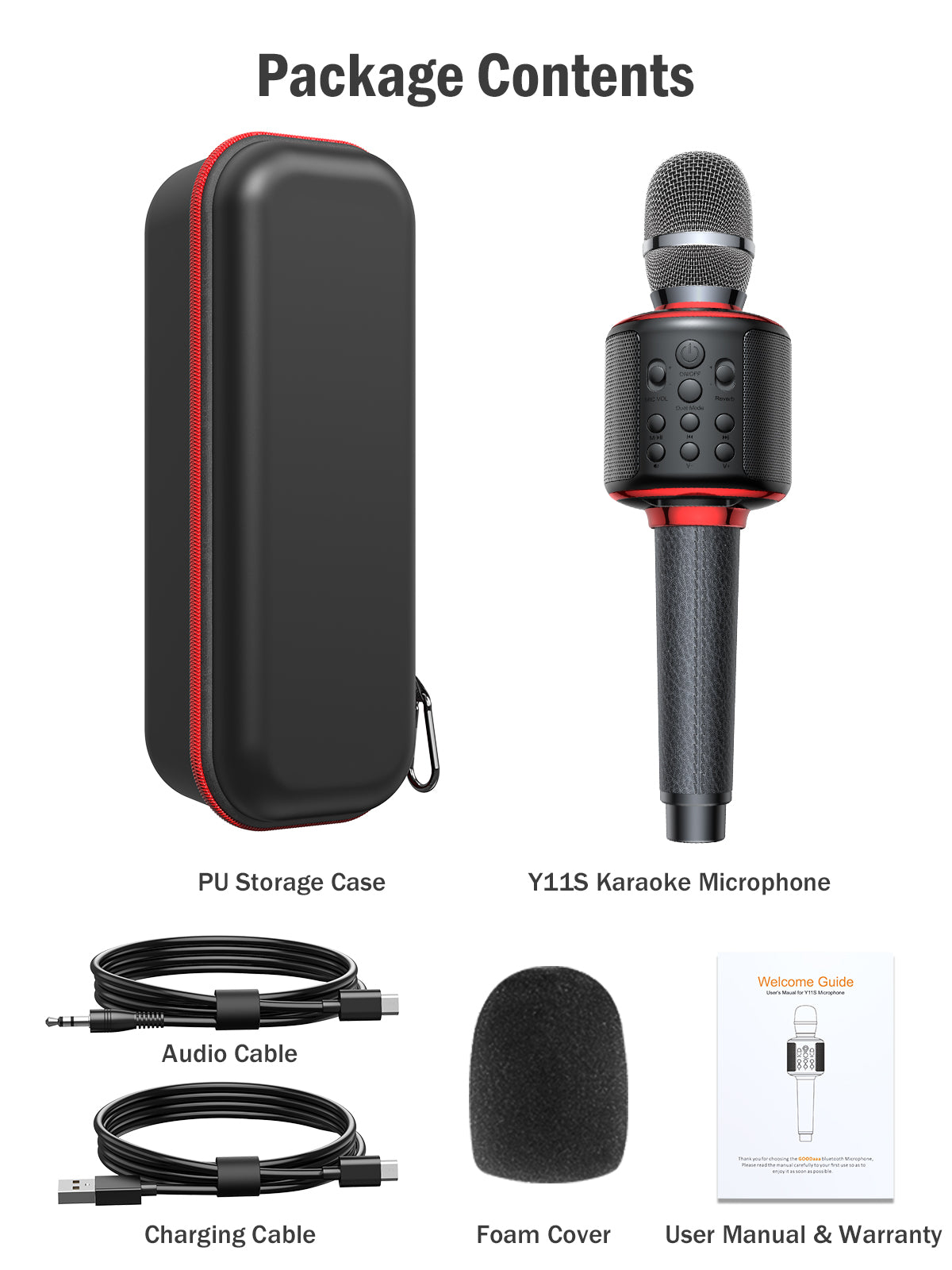Wireless Bluetooth Karaoke Microphone, Built-in Loud Speaker for 10H Playback, Add Reverb/Duet Mode/Earbuds Monitoring, Portable Karaoke Machine for Entertainment & Singing Practice (Black&Red)