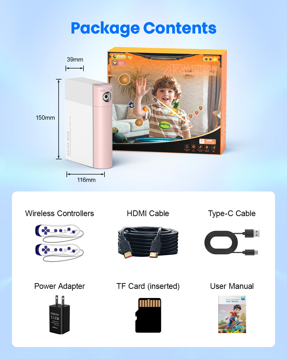 Motion Sensing Game Console - 28 Fun Games, HD Output, Family Entertainment for All Ages, Compatible with TV, PC, Projector—White&Pink