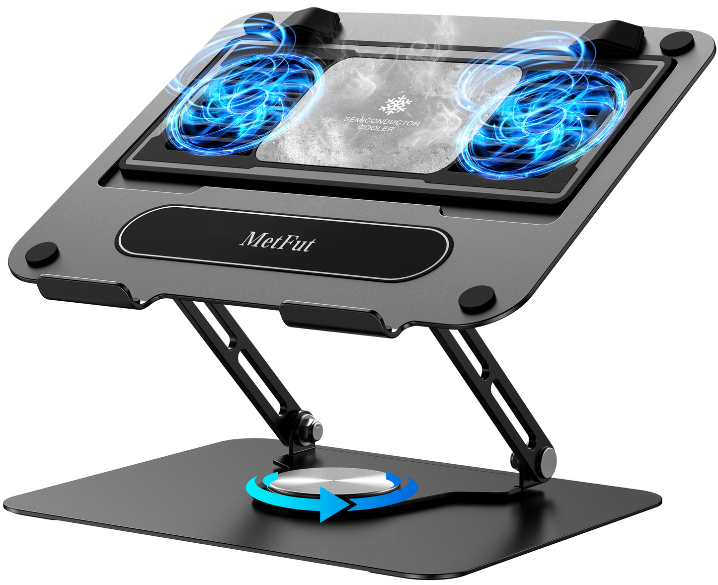 Metfut Laptop Cooling Pad with Detachable Fan & Cooler, Adjustable Height & Angle, 360 Rotation Base, Ultra-Quiet, Carbon Steel Framework for MacBook, ASUS, Dell 10-16” Laptop for Tablet, DJ Mixer