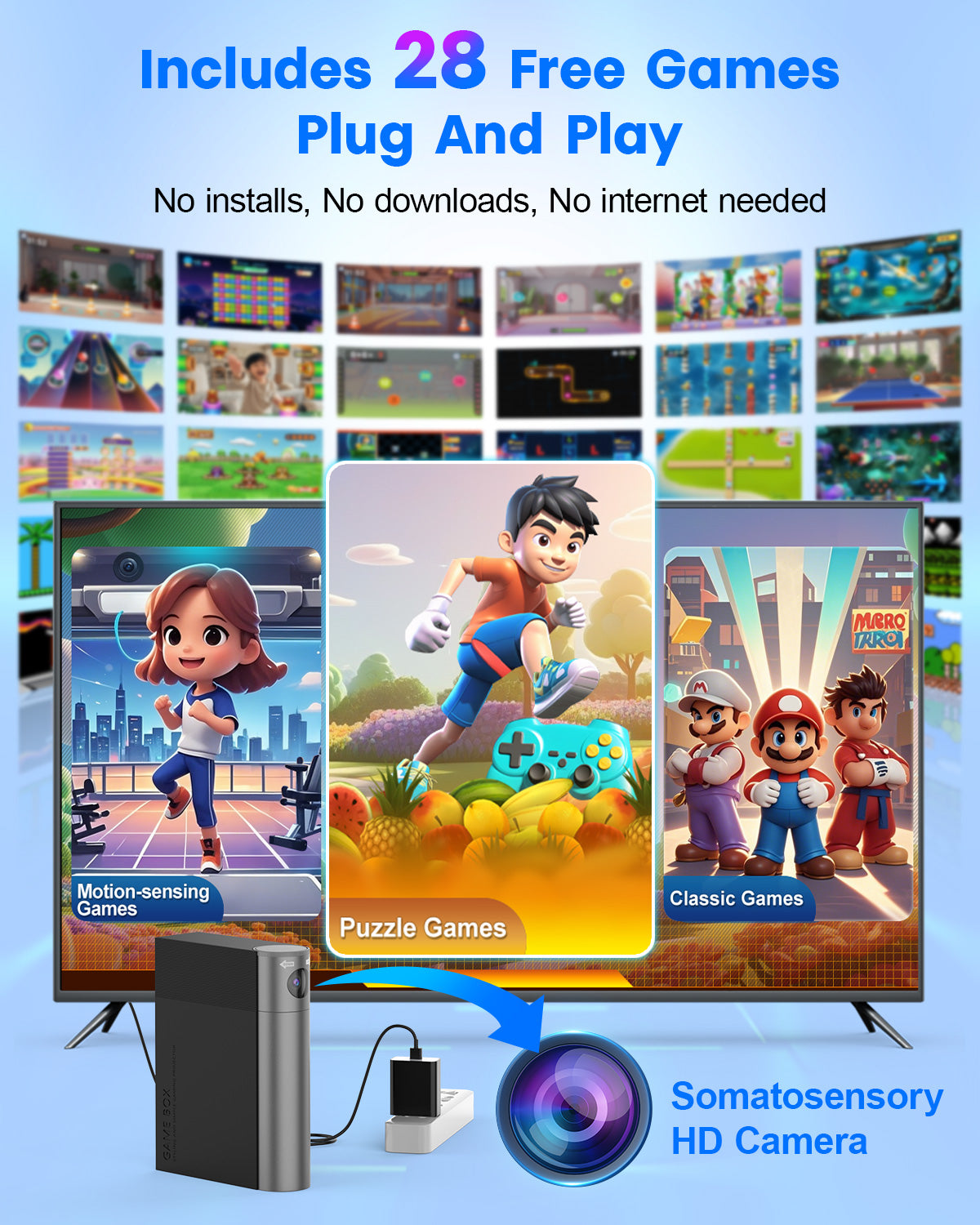 AR Motion Gaming Console for Kids & Families - Plug & Play Video Game System for Indoor Physical Play & Interactive Family Fun. Great for Gifts, Game Nights, Parties, Playtime and Playdates
