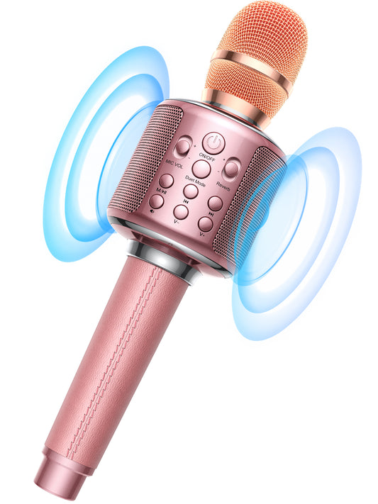 Wireless Bluetooth Karaoke Microphone, Built-in Loud Speaker for 10H Playback, Add Reverb/Duet Mode/Earbuds Monitoring, Portable Karaoke Machine for Entertainment & Singing Practice (Rose Gold)