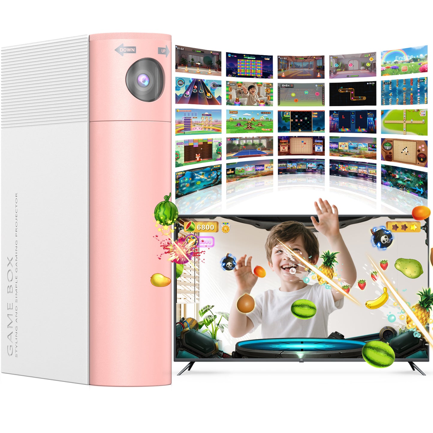 Motion Sensing Game Console - 28 Fun Games, HD Output, Family Entertainment for All Ages, Compatible with TV, PC, Projector—White&Pink