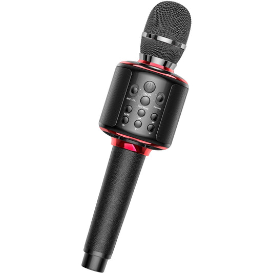 Wireless Bluetooth Karaoke Microphone, Built-in Loud Speaker for 10H Playback, Add Reverb/Duet Mode/Earbuds Monitoring, Portable Karaoke Machine for Entertainment & Singing Practice (Black&Red)