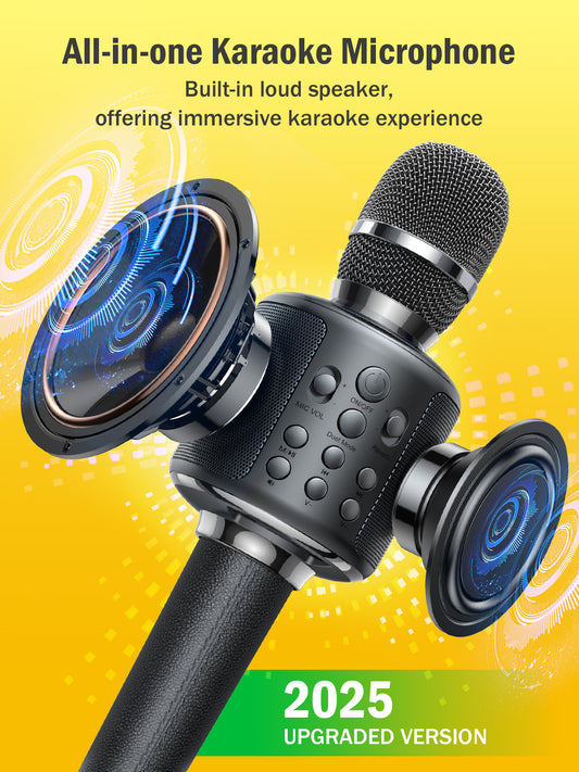 Wireless Bluetooth Karaoke Microphone, Built-in Loud Speaker for 10H Playback, Add Reverb/Duet Mode/Earbuds Monitoring, Portable Karaoke Machine for Entertainment & Singing Practice (Gray))