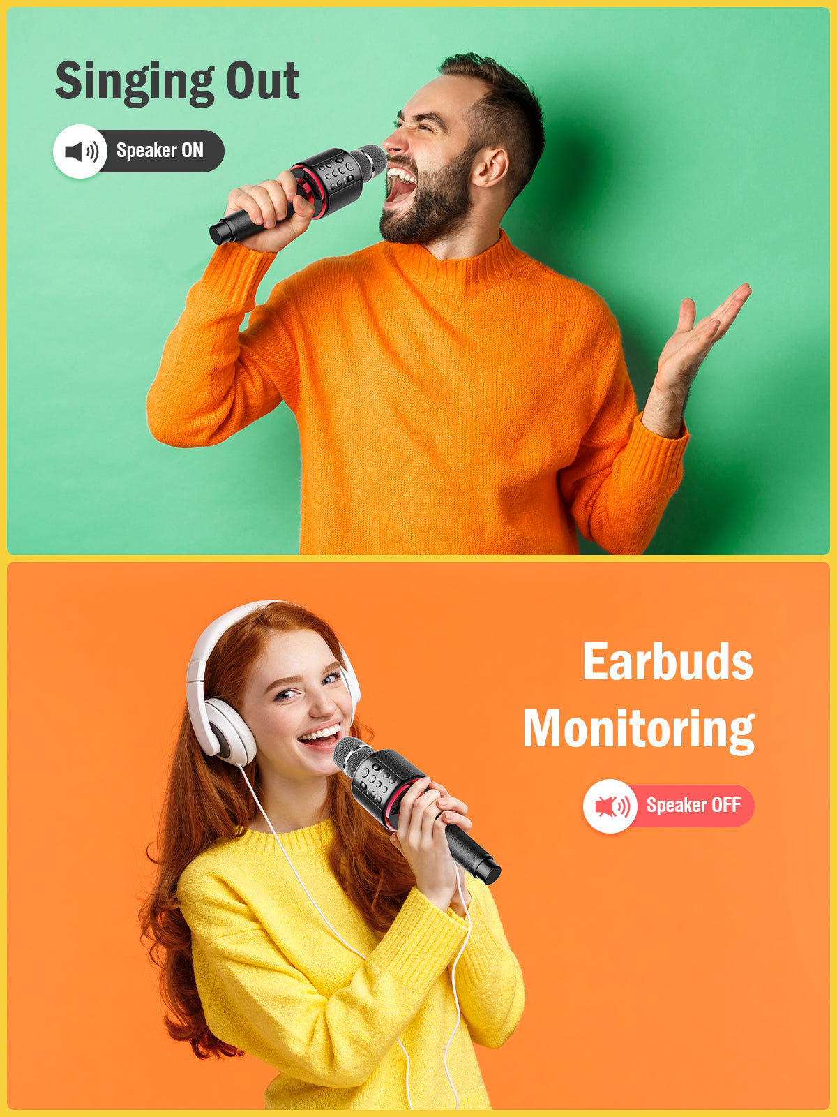 Wireless Bluetooth Karaoke Microphone, Built-in Loud Speaker for 10H Playback, Add Reverb/Duet Mode/Earbuds Monitoring, Portable Karaoke Machine for Entertainment & Singing Practice (Black&Red)