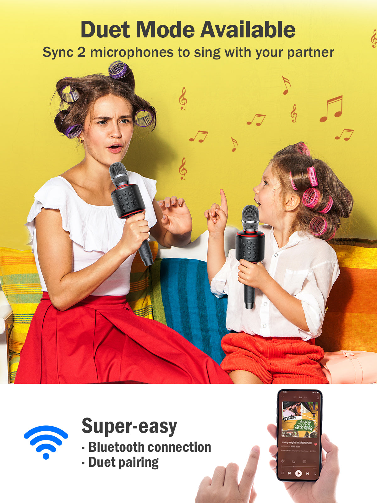 Wireless Bluetooth Karaoke Microphone, Built-in Loud Speaker for 10H Playback, Add Reverb/Duet Mode/Earbuds Monitoring, Portable Karaoke Machine for Entertainment & Singing Practice (Black&Red)