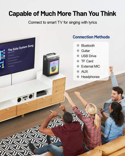 MetFut Professional Karaoke Machine for Adults with 2 Wireless Microphones and Bluetooth 5.3, Premium Wooden Speaker with Bass and Treble Control for Home Parties & Outdoor (Black)