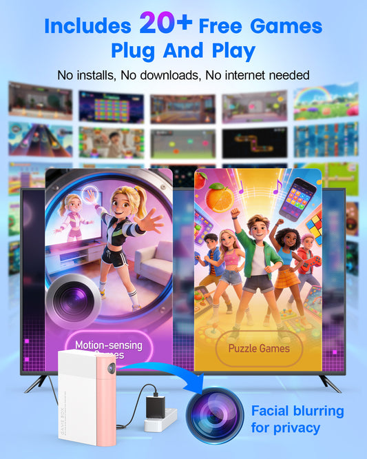 Motion Sensing Game Console - 28 Fun Games, HD Output, Family Entertainment for All Ages, Compatible with TV, PC, Projector—White&Pink