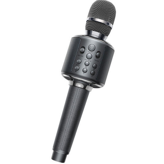 Wireless Bluetooth Karaoke Microphone, Built-in Loud Speaker for 10H Playback, Add Reverb/Duet Mode/Earbuds Monitoring, Portable Karaoke Machine for Entertainment & Singing Practice (Gray))