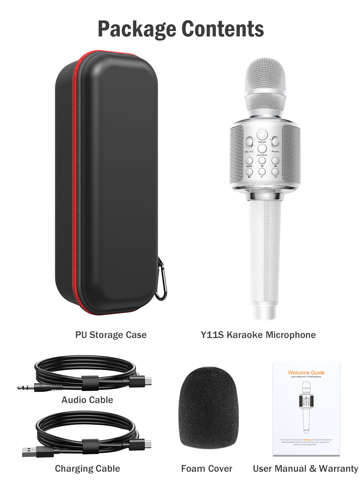 Wireless Bluetooth Karaoke Microphone, Built-in Loud Speaker for 10H Playback, Add Reverb/Duet Mode/Earbuds Monitoring, Portable Karaoke Machine for Entertainment & Singing Practice (White)