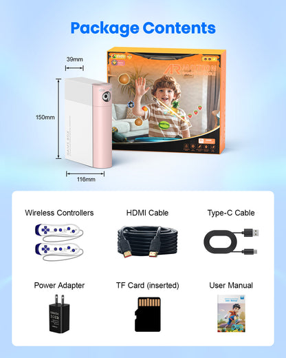 Motion Sensing Game Console - 28 Fun Games, HD Output, Family Entertainment for All Ages, Compatible with TV, PC, Projector—White&Pink