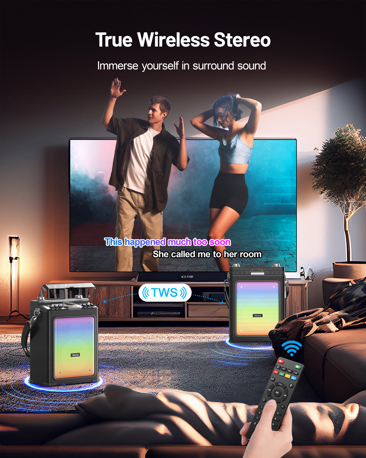 MetFut Karaoke Machine for Adults with 2 Wireless Microphones & Guitar Input, Professional Bluetooth 5.3 Speaker, Portable Wooden Karaoke PA System with Bass/Treble Adjustable for Backyard, Home Party (ORN)